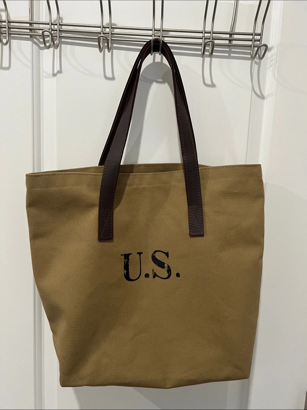 WWI Limited‎ Edition Canvas Tote Bag in Khaki with Dark Brown Handles
